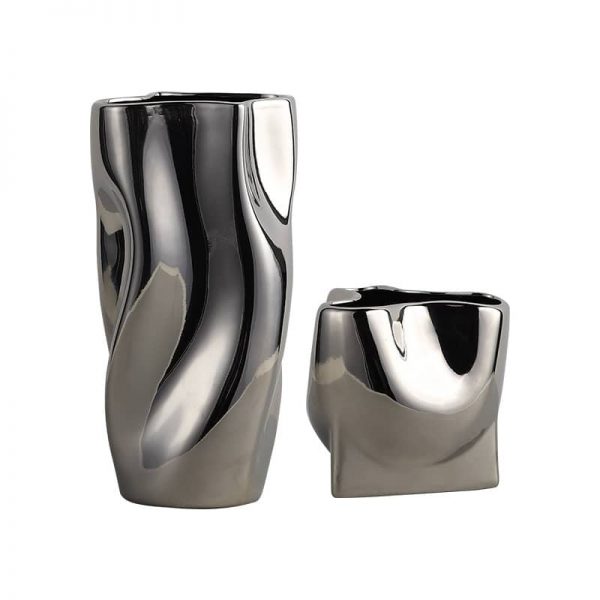 Electroplated Silver Ceramic Vase