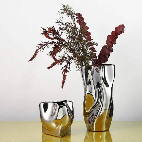 Electroplated Silver Ceramic Vase